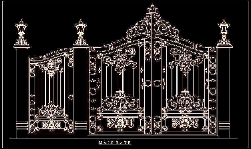 Elegant Main Gate CAD Block with Floral Design - Free DWG